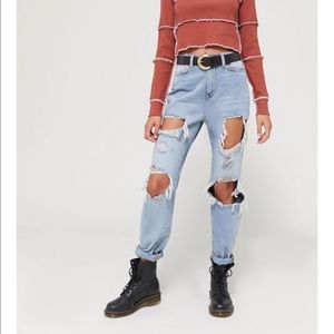 BDG High-Waisted Mom Jeans - Destroyed Light Wash